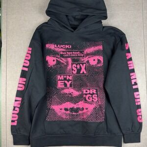 Lucki Hoodie Sweatshirt Mens XL Black Pink Rap Tour Graphic Statement Streetwear